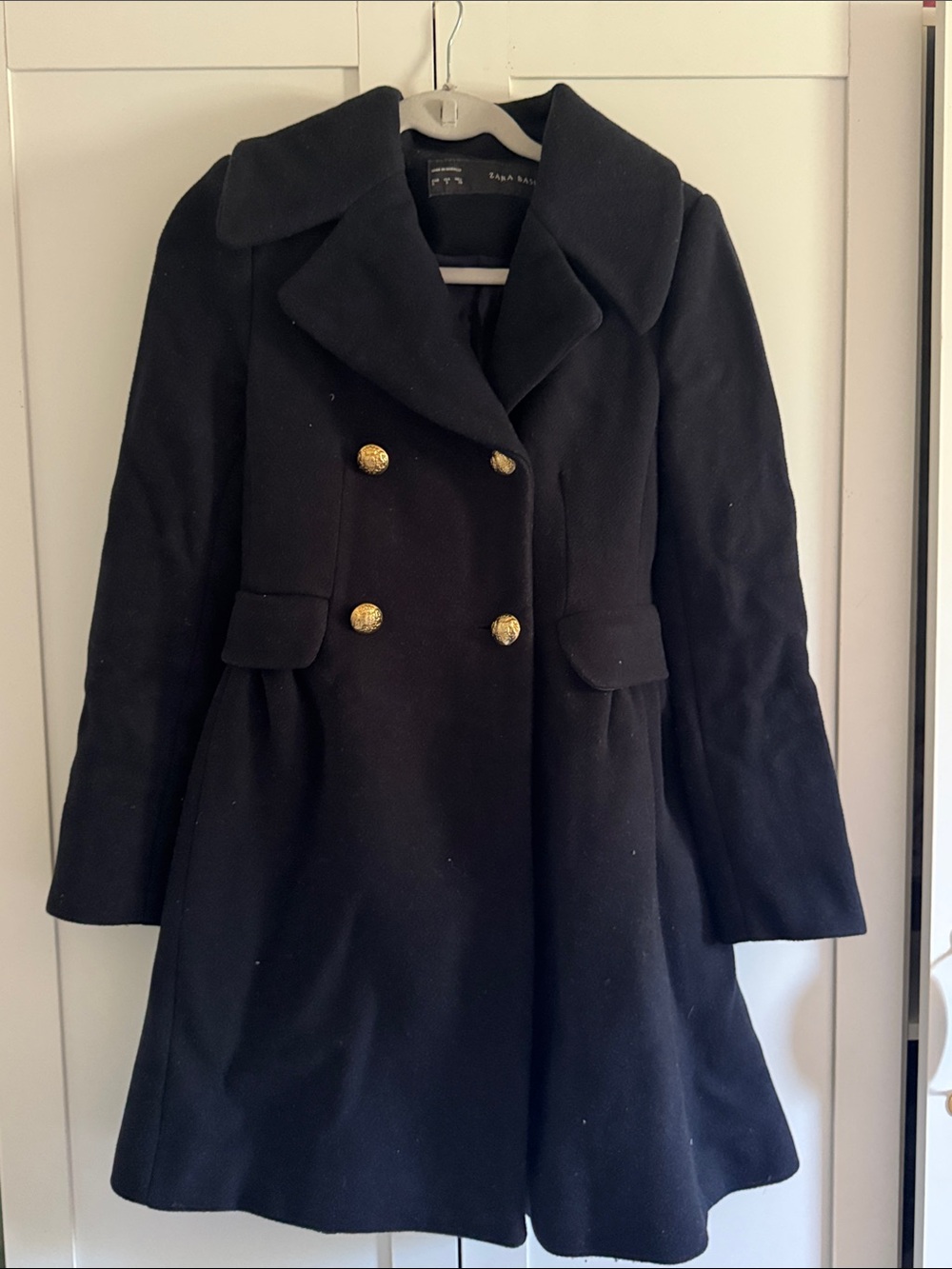 Zara Black Double-Breasted Peacoat with Gold Buttons